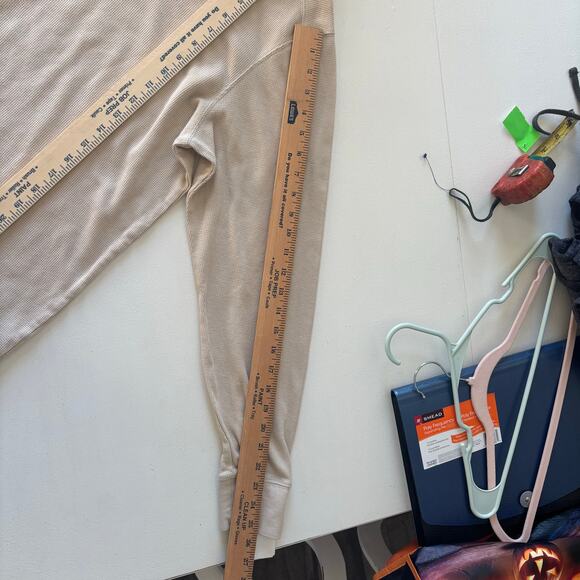 Toad&Co Framer Dos Hoodie Waffle Knit Organic Cotton Polyester Oatmeal Beige Lg - Picture 6 of 9